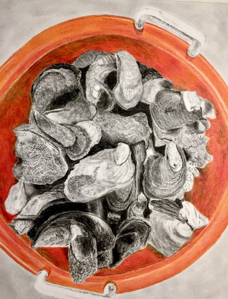"Stacy Oysters" Print Matted to 16"x20" - Bruce Tarkington Drawings
