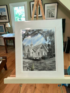 "Island Chapel" Print Matted to 16"x20" - Bruce Tarkington Drawings