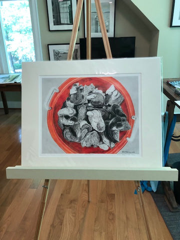"Stacy Oysters" Print Matted to 16"x20" - Bruce Tarkington Drawings