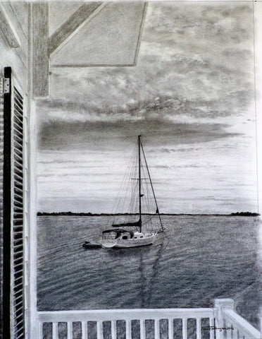 "anchored at marsh light"  (signed 13"x16" print)
